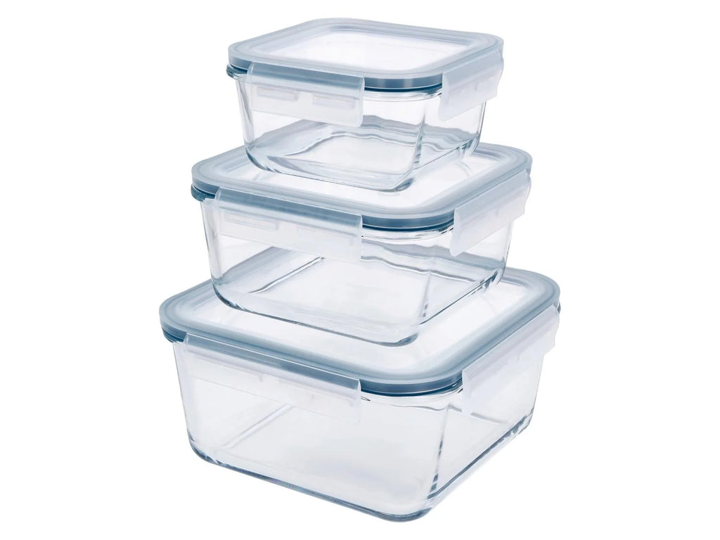 SILVERCREST® Set of 3 premium glass storage containers (squared) - 2L + 1L + 0.55 L