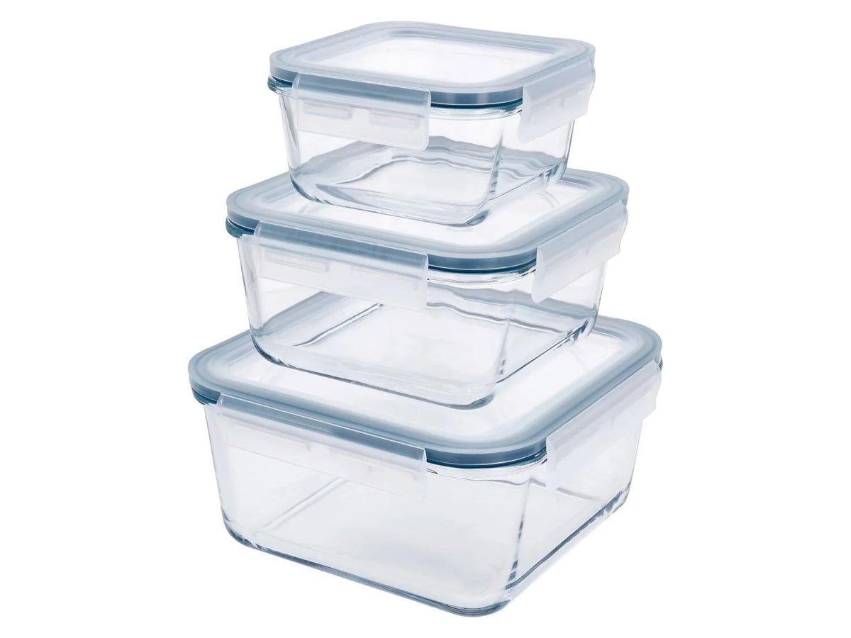 SILVERCREST® Set of 3 premium glass storage containers (squared) - 2L + 1L + 0.55 L