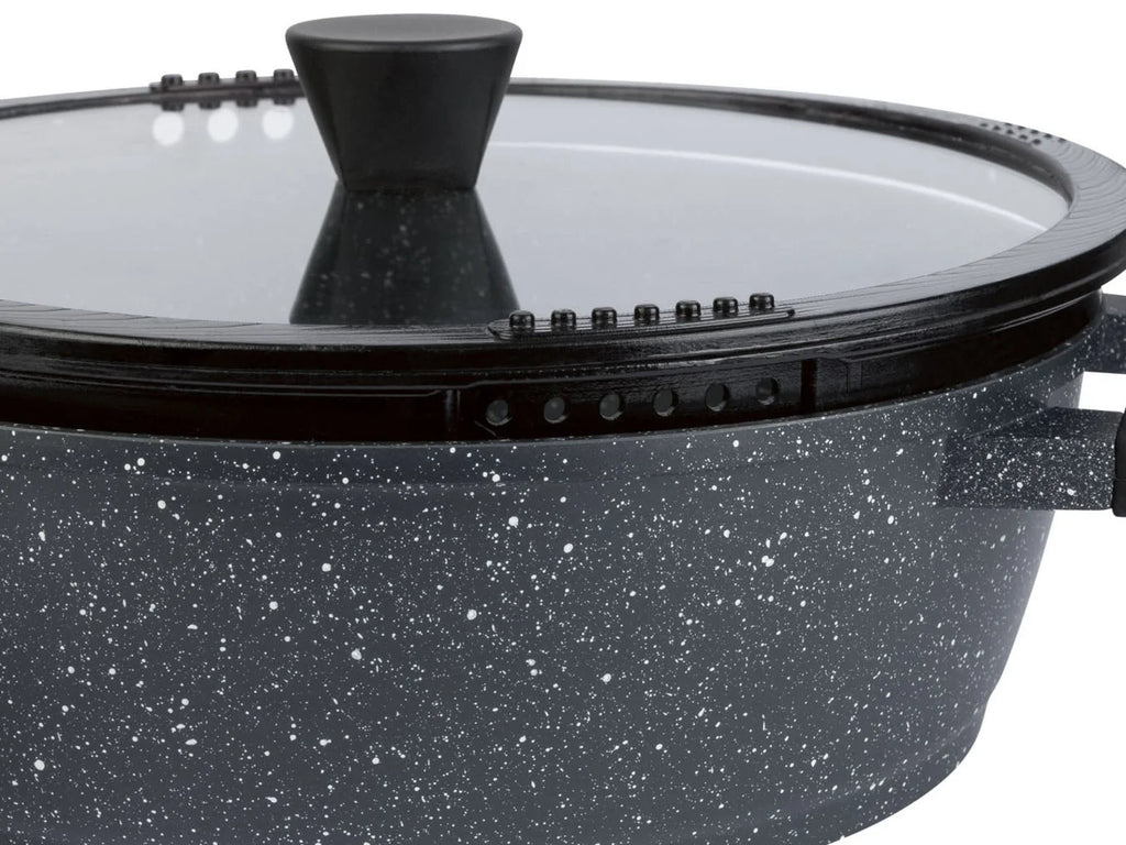 ERNESTO® Serving pan, cast aluminum, granite look, Ø 28 cm with glass lid