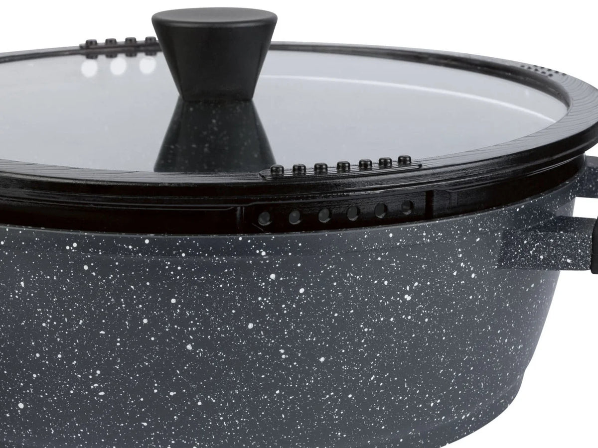 ERNESTO® Serving pan, cast aluminum, granite look, Ø 28 cm with glass lid