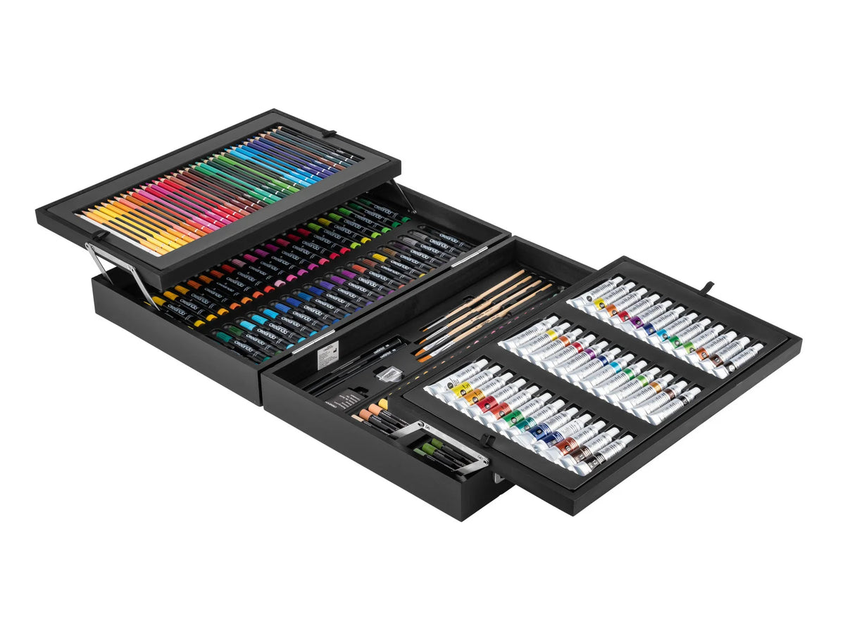 Crelando® Premium 174-piece paint set in real wooden case