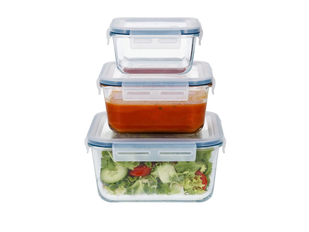 SILVERCREST® Set of 3 premium glass storage containers (squared) - 2L + 1L + 0.55 L