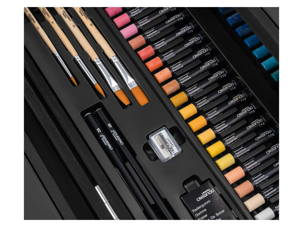 Crelando® Premium 174-piece paint set in real wooden case