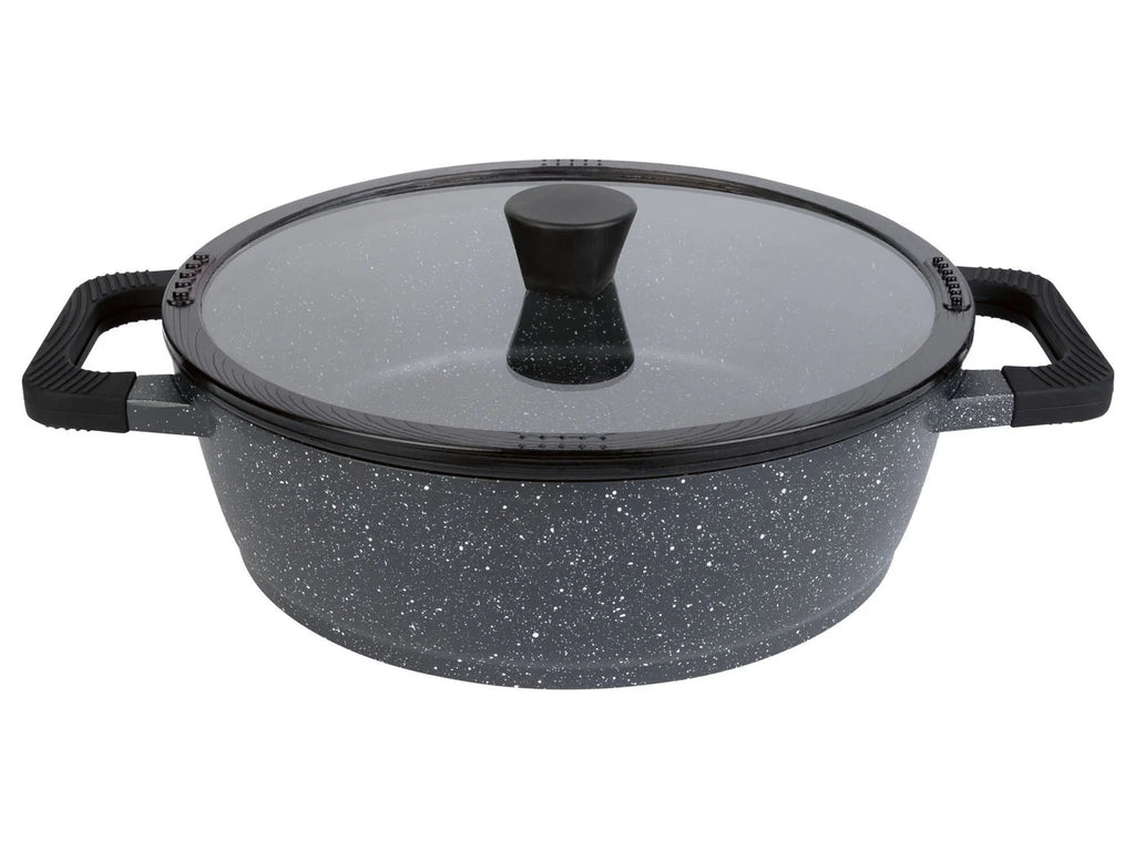 ERNESTO® Serving pan, cast aluminum, granite look, Ø 28 cm with glass lid
