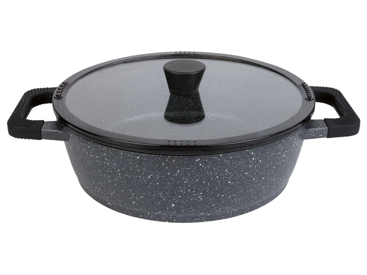 ERNESTO® Serving pan, cast aluminum, granite look, Ø 28 cm with glass lid