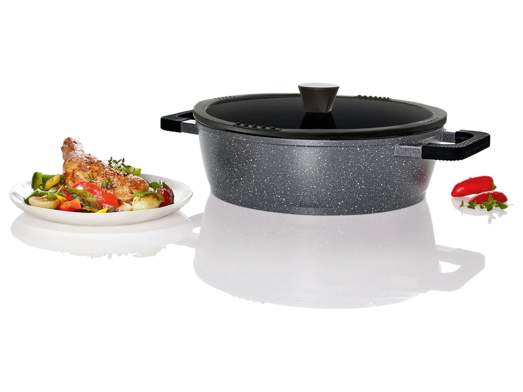 ERNESTO® Serving pan, cast aluminum, granite look, Ø 28 cm with glass lid