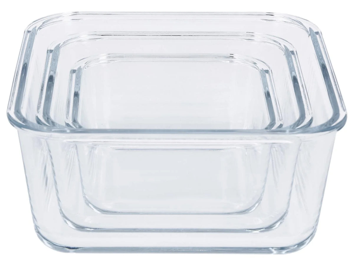 SILVERCREST® Set of 3 premium glass storage containers (squared) - 2L + 1L + 0.55 L