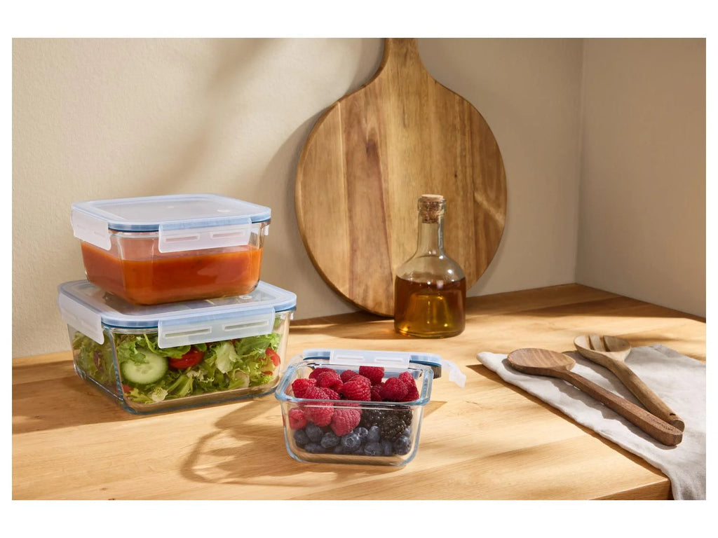 SILVERCREST® Set of 3 premium glass storage containers (squared) - 2L + 1L + 0.55 L
