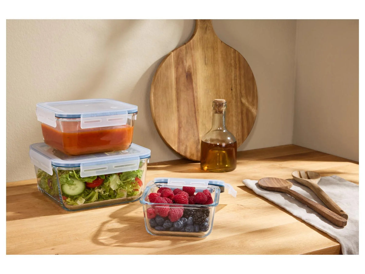 SILVERCREST® Set of 3 premium glass storage containers (squared) - 2L + 1L + 0.55 L