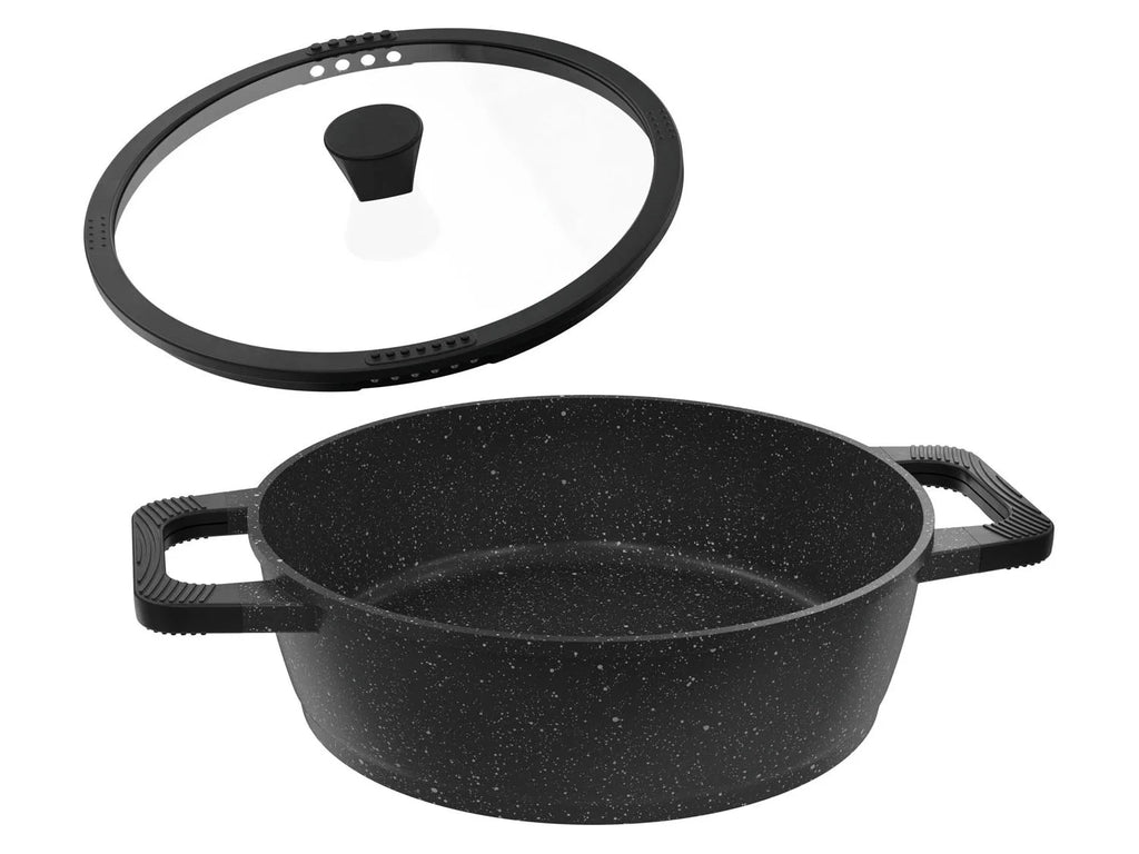 ERNESTO® Serving pan, cast aluminum, granite look, Ø 28 cm with glass lid