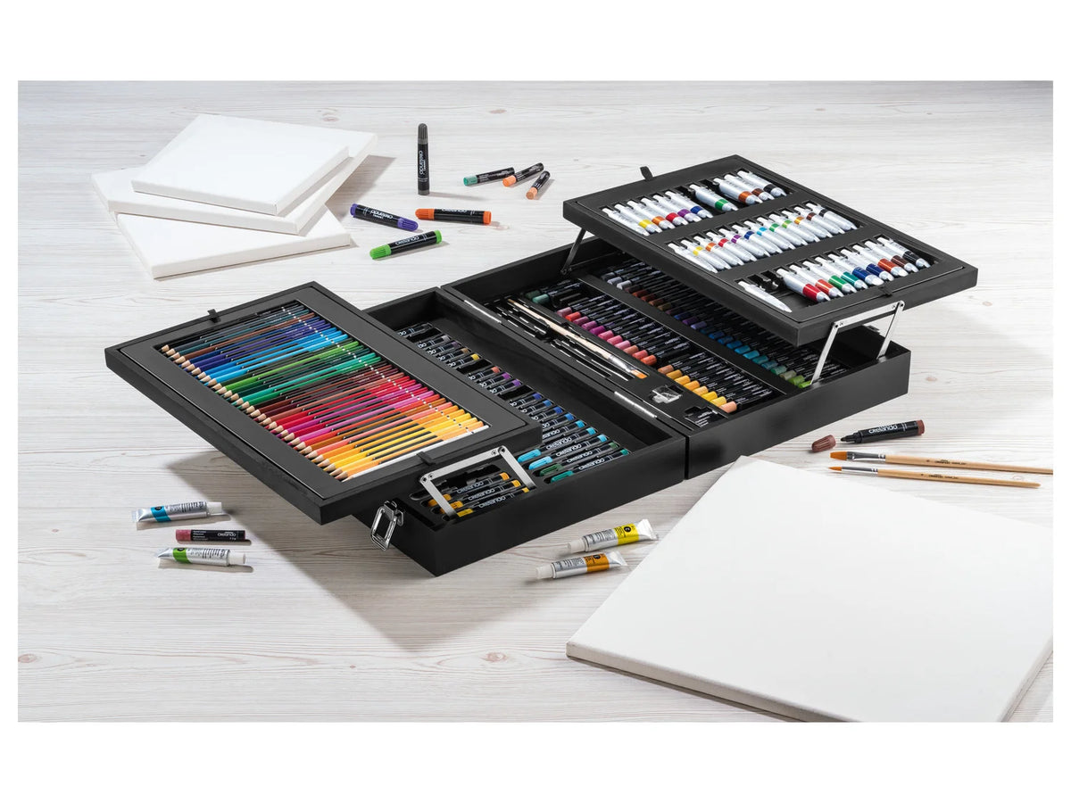 Crelando® Premium 174-piece paint set in real wooden case