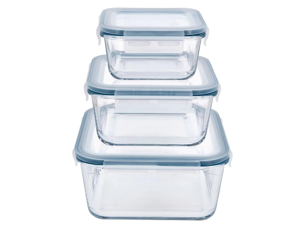 SILVERCREST® Set of 3 premium glass storage containers (squared) - 2L + 1L + 0.55 L
