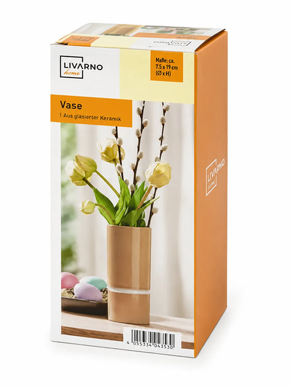 Livarno home – Ceramic Vase / Flowerpot - Beige/Brown