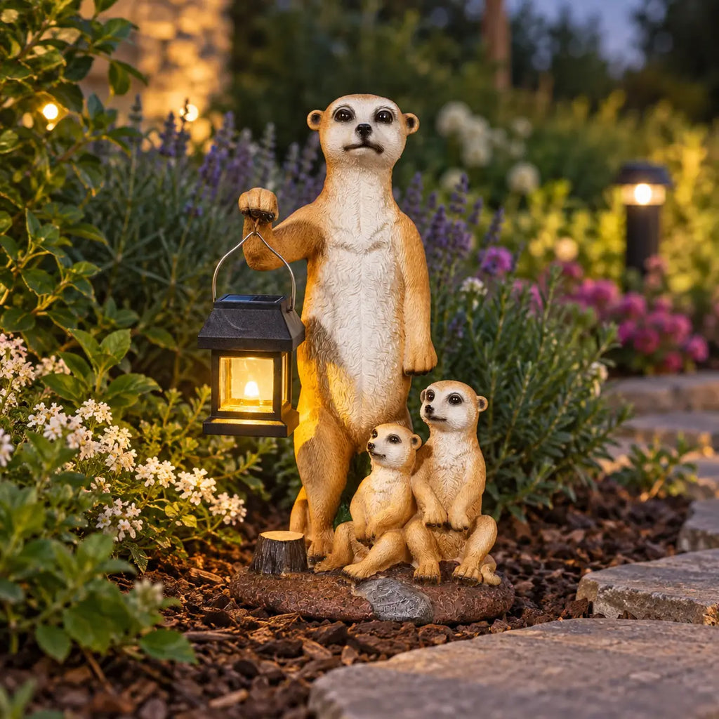 LIVARNO® Solar garden decoration - Meerkats Family with Lantern
