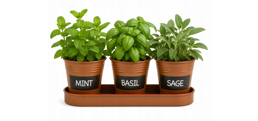 Parkside 3-Piece Zinc Herb Pot Set with Tray - Brown Sand — image 2
