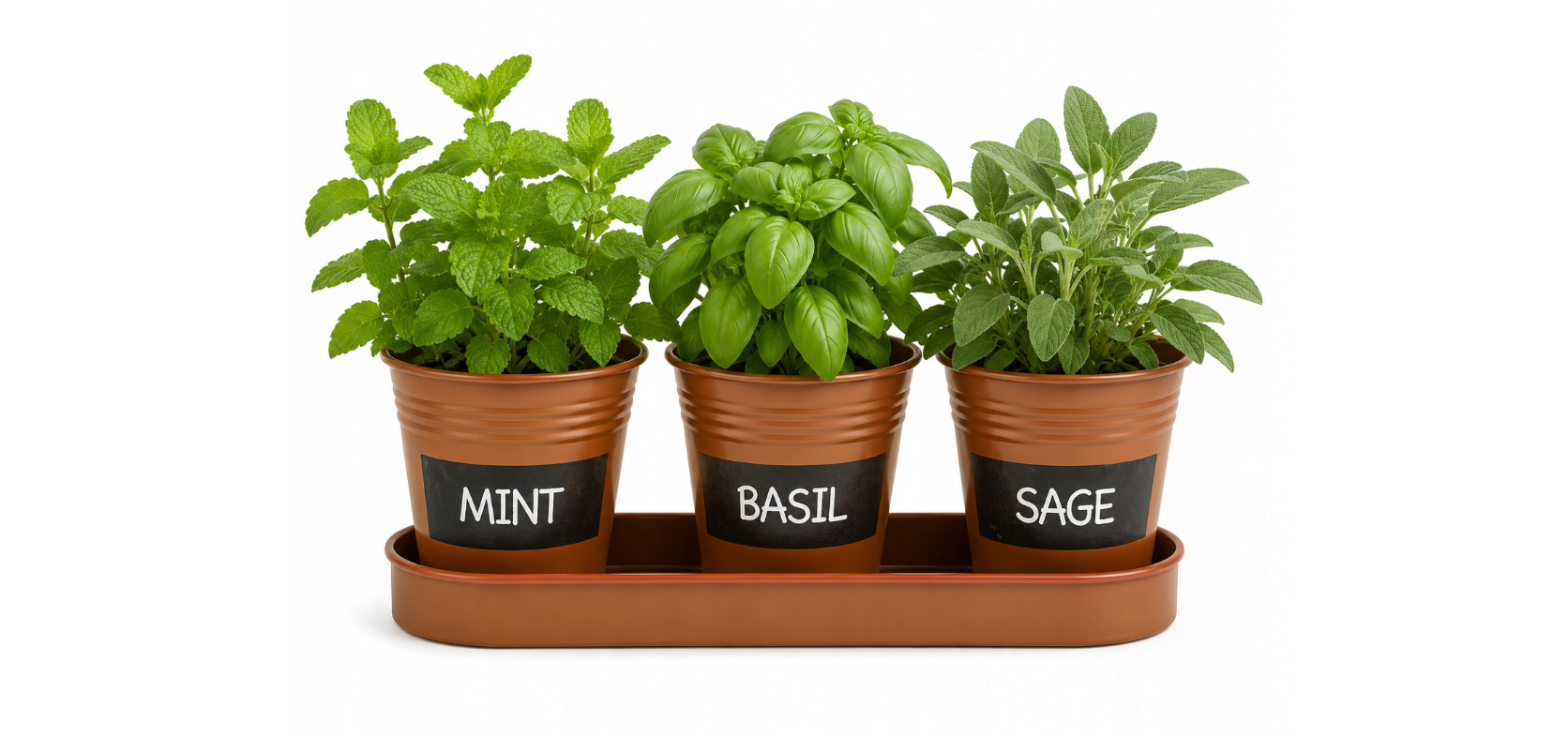 Parkside 3-Piece Zinc Herb Pot Set with Tray - Brown Sand — image 2