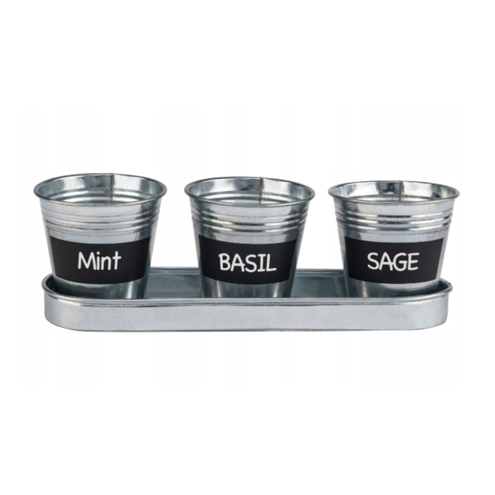 Parkside 3-Piece Zinc Herb Pot Set with Tray - Silver — image 3