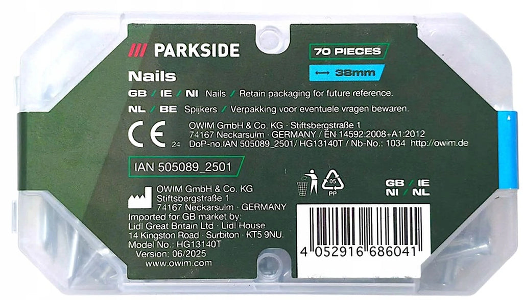 PARKSIDE NAILS 38 MM SET OF 70 FOR ASSEMBLY WORK