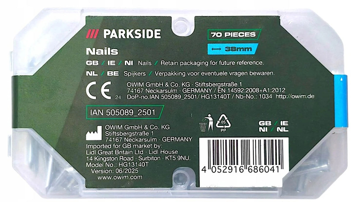 PARKSIDE NAILS 38 MM SET OF 70 FOR ASSEMBLY WORK