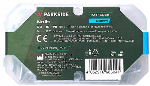 PARKSIDE NAILS 38 MM SET OF 70 FOR ASSEMBLY WORK