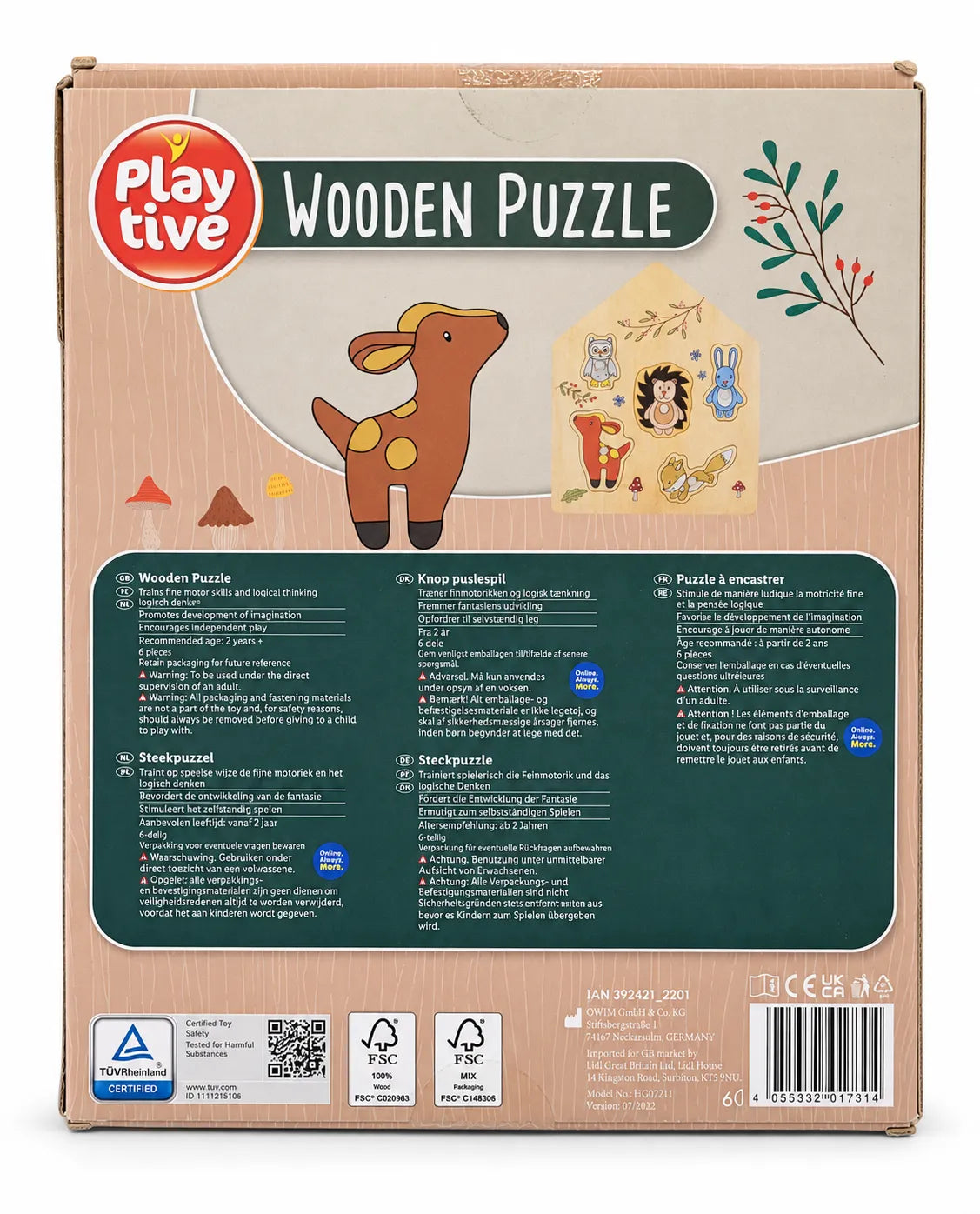 PLAYTIVE WOODEN PUZZLE ANIMAL PUZZLE age 2+
