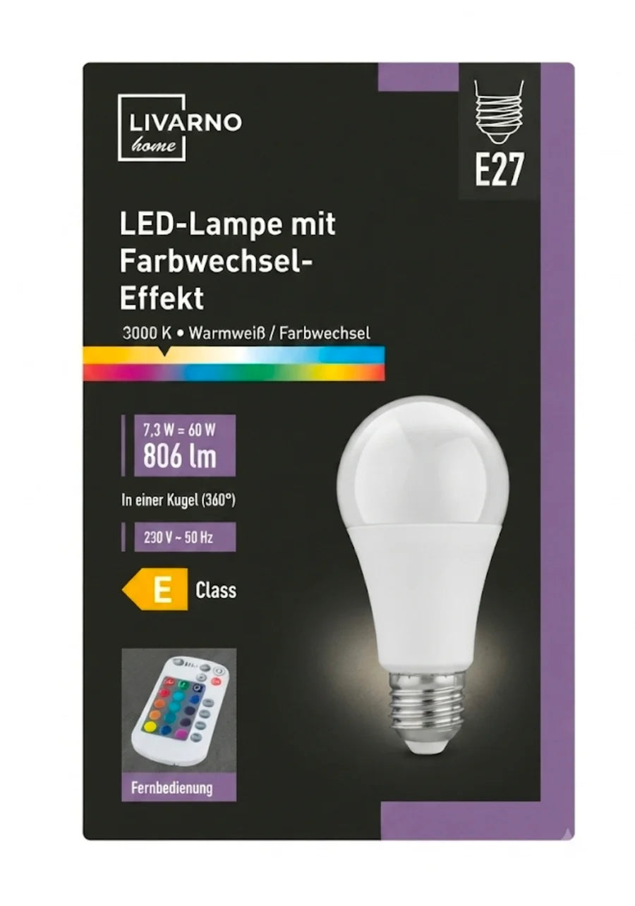 Livarno home LED bulb with remote control, ball E27 thread, warm white, various colors