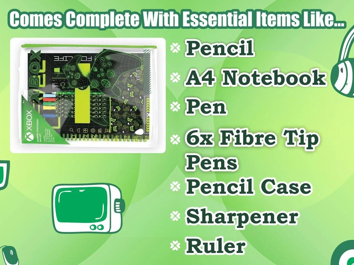 XBOX Bumper Stationery Wallet Set Kids Gamer Back To School Gift - 12 pieces