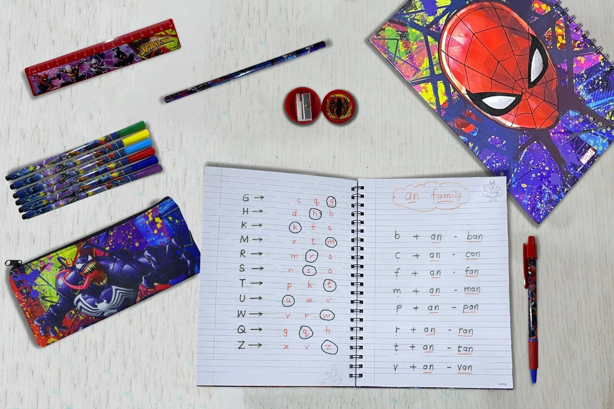 Spider-Man Bumper Stationery Wallet Set Kids Gamer Back To School Gift - 12 pieces