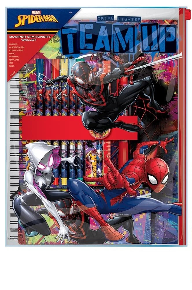 Spider-Man Bumper Stationery Wallet Set Kids Gamer Back To School Gift - 12 pieces