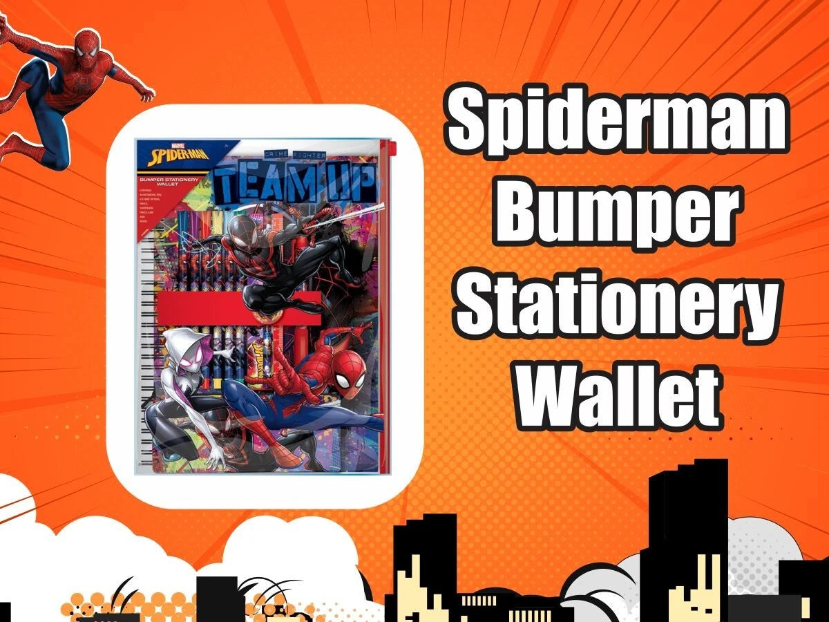 Spider-Man Bumper Stationery Wallet Set Kids Gamer Back To School Gift - 12 pieces