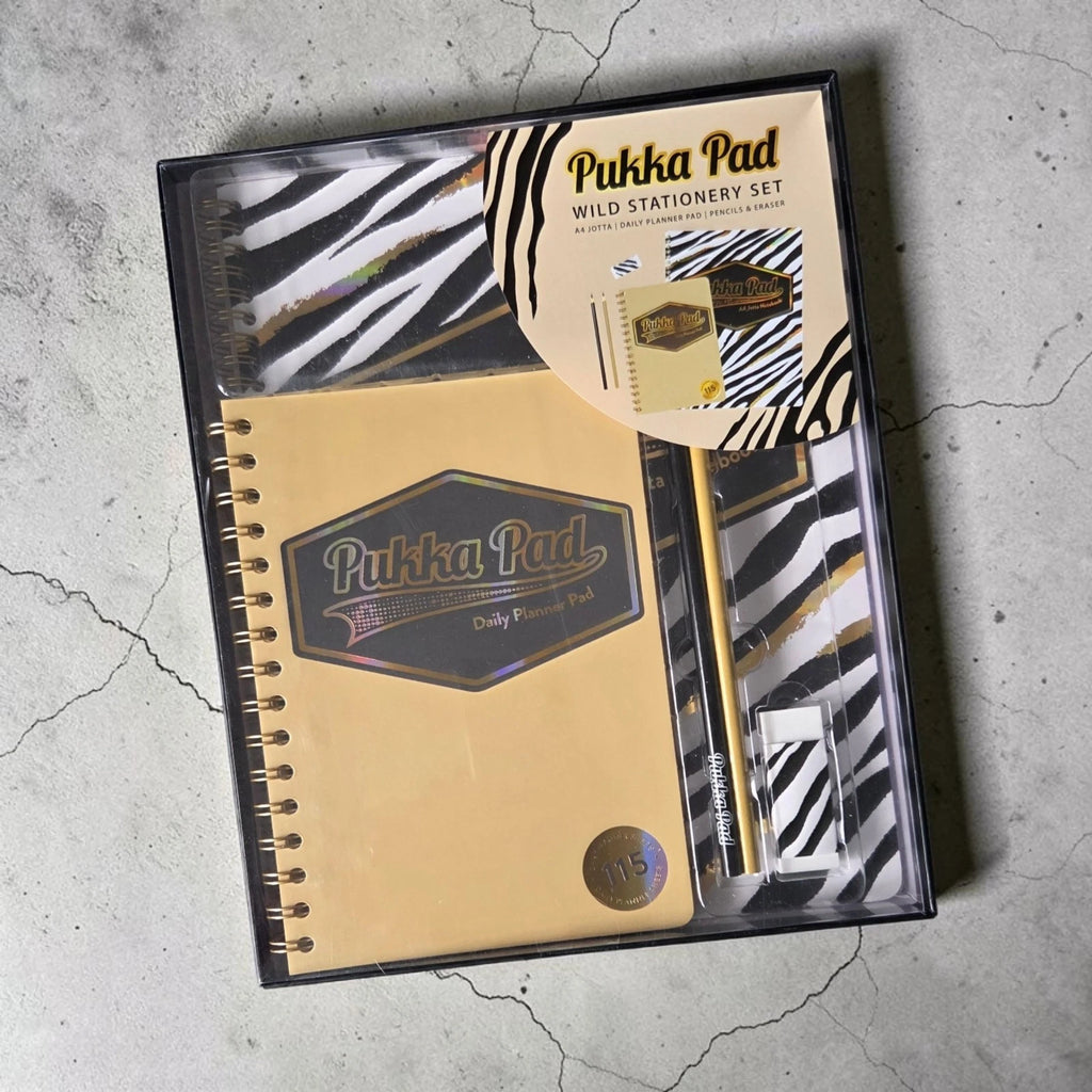 Pukka Pad Wild Stationery Set - A4 Notebook, Daily Planner Pad. Pencils & Eraser