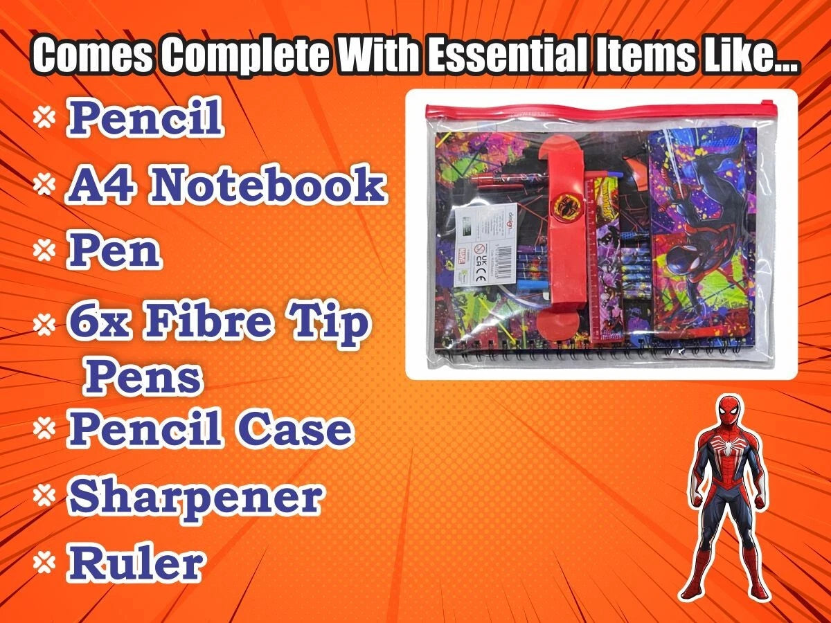Spider-Man Bumper Stationery Wallet Set Kids Gamer Back To School Gift - 12 pieces