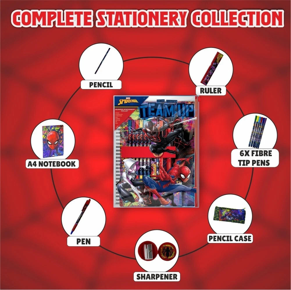 Spider-Man Bumper Stationery Wallet Set Kids Gamer Back To School Gift - 12 pieces