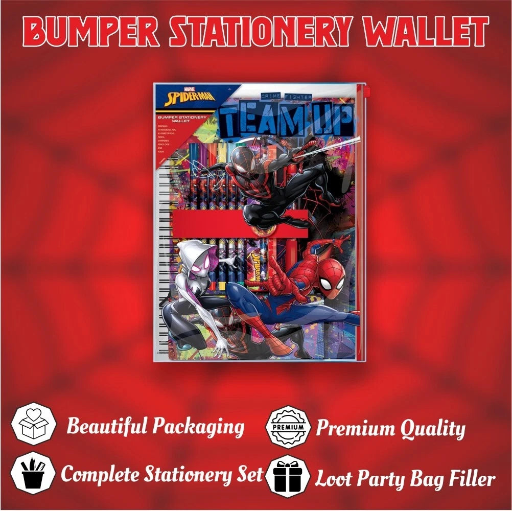 Spider-Man Bumper Stationery Wallet Set Kids Gamer Back To School Gift - 12 pieces