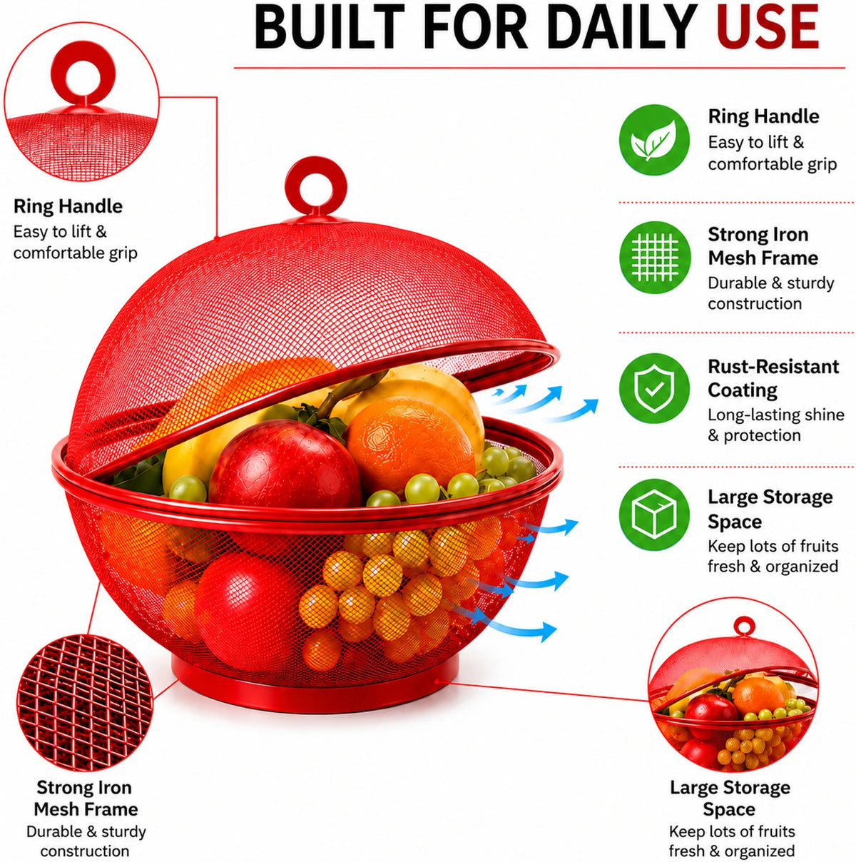 Livarno Wire Mesh Fruit Basket with Lid 27 x 21 CM