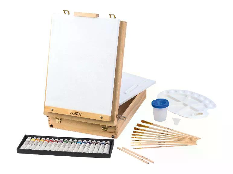 CRELANDO Tabletop easel in wooden case - MAXI 52-piece set