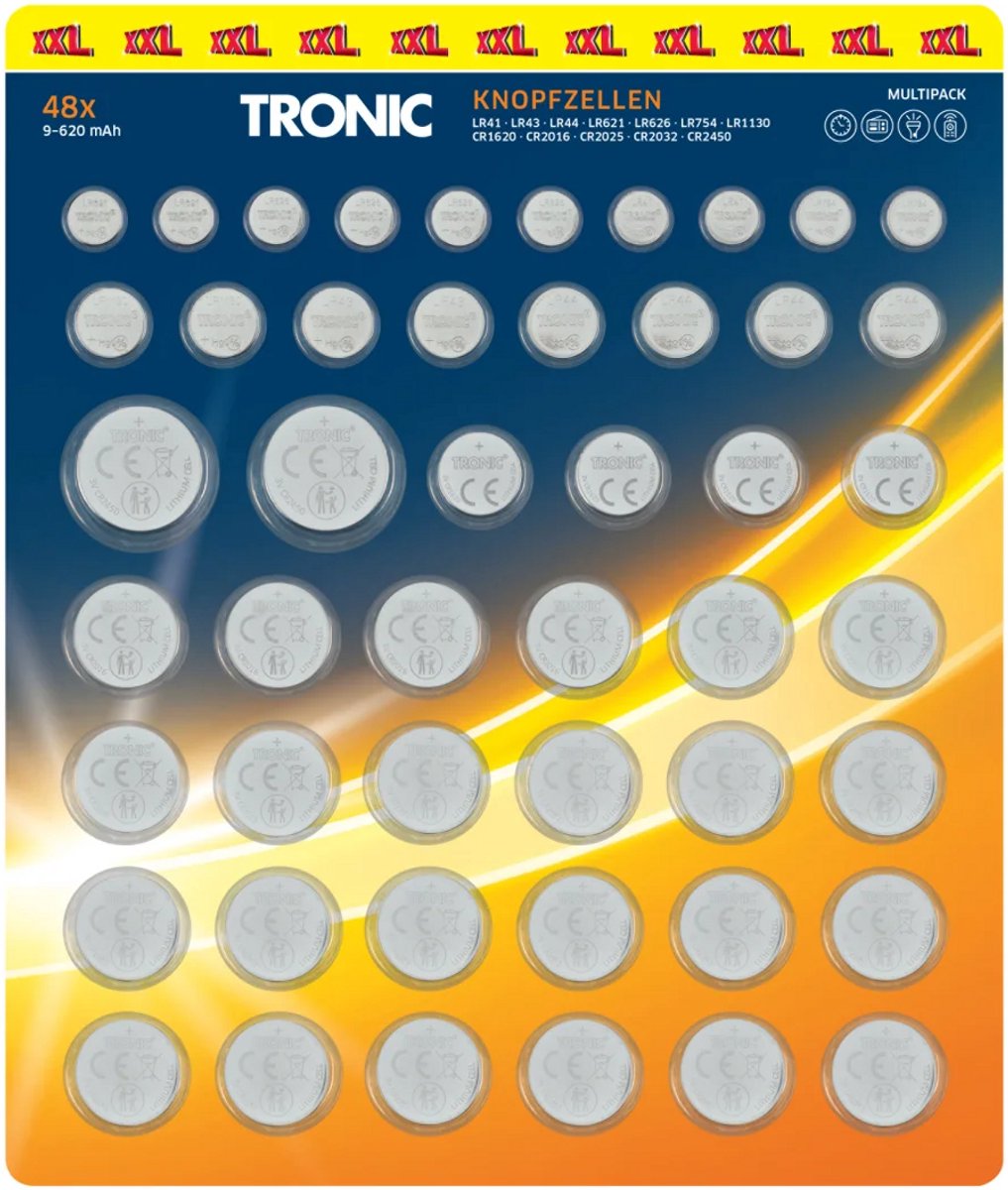 TRONIC® XXL Button Cell Batteries, 48-piece
