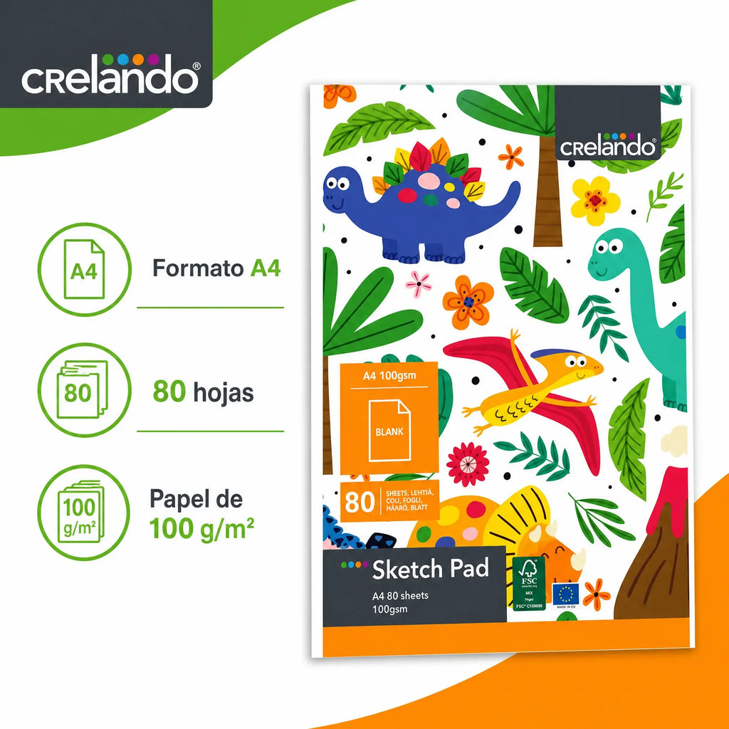 CRELANDO Drawing Pad A4 – 80 Sheets, 100 g/m² - Choose Cover